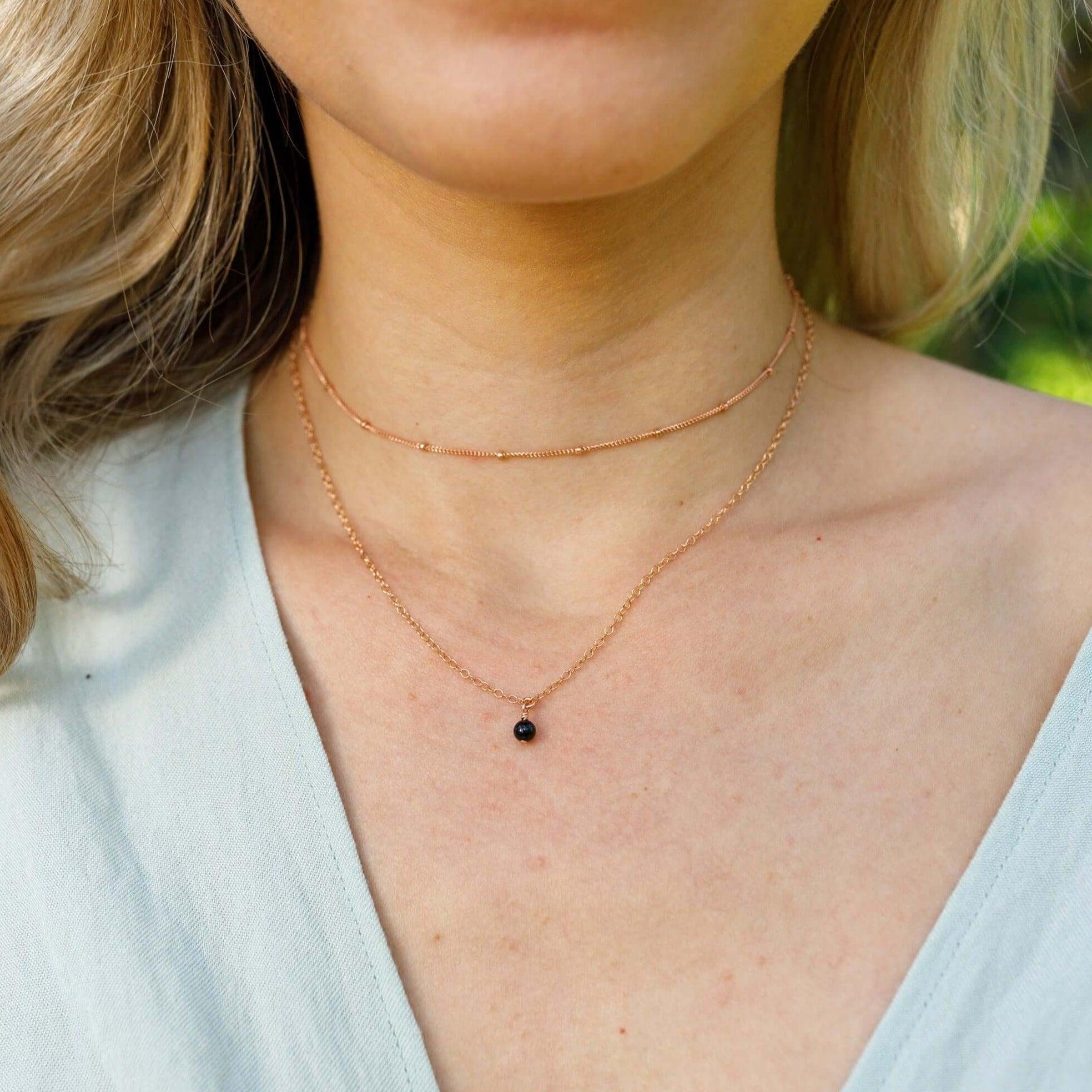 Black Onyx Gemstone Chain Layered Choker Necklace - Black Onyx Gemstone Chain Layered Choker Necklace - 14k Gold Fill - Luna Tide Handmade Crystal Jewellery