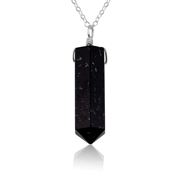 Black Tourmaline Crystal Generator Point Pendant Necklace - Black Tourmaline Crystal Generator Point Pendant Necklace - Sterling Silver / Cable - Luna Tide Handmade Crystal Jewellery