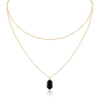 Double Terminated Crystal Layered Choker - Black Tourmaline - 14K Gold Fill - Luna Tide Handmade Jewellery