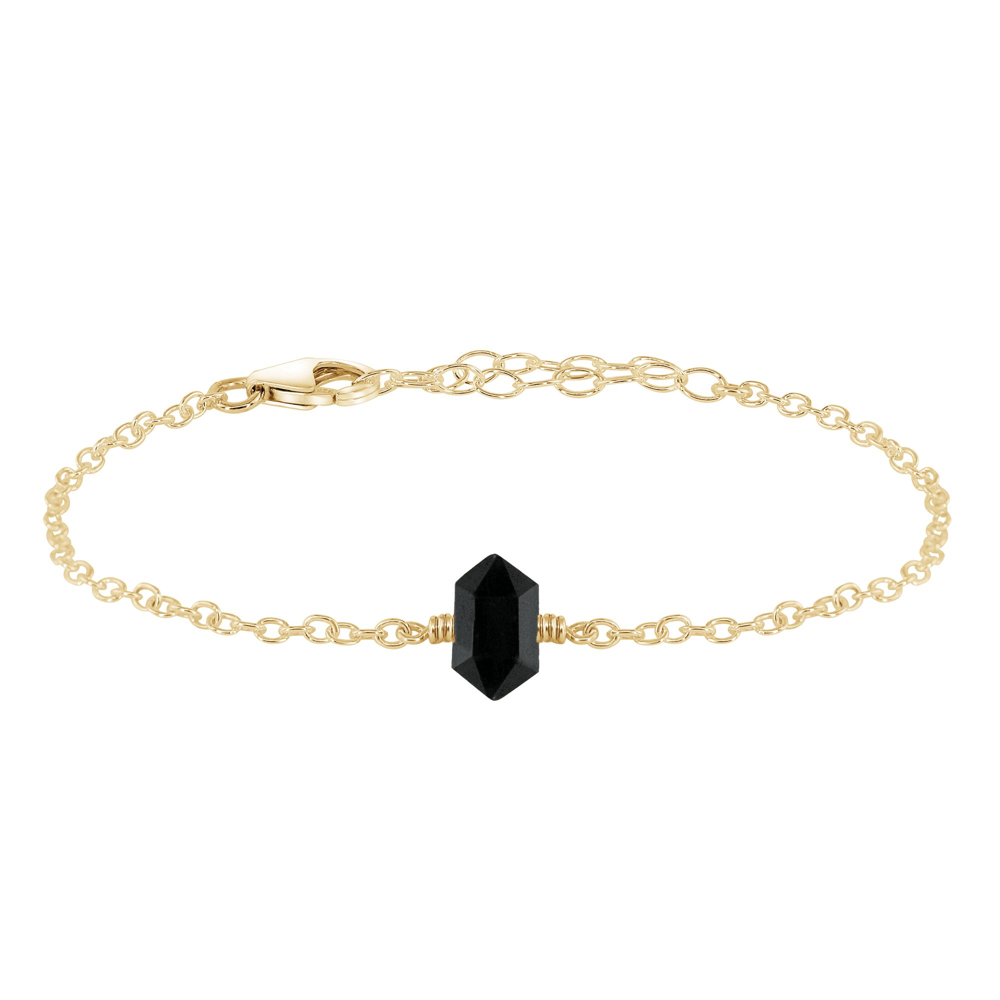 Black Tourmaline Double Terminated Mini Crystal Point Bracelet - Black Tourmaline Double Terminated Mini Crystal Point Bracelet - 14k Gold Fill - Luna Tide Handmade Crystal Jewellery