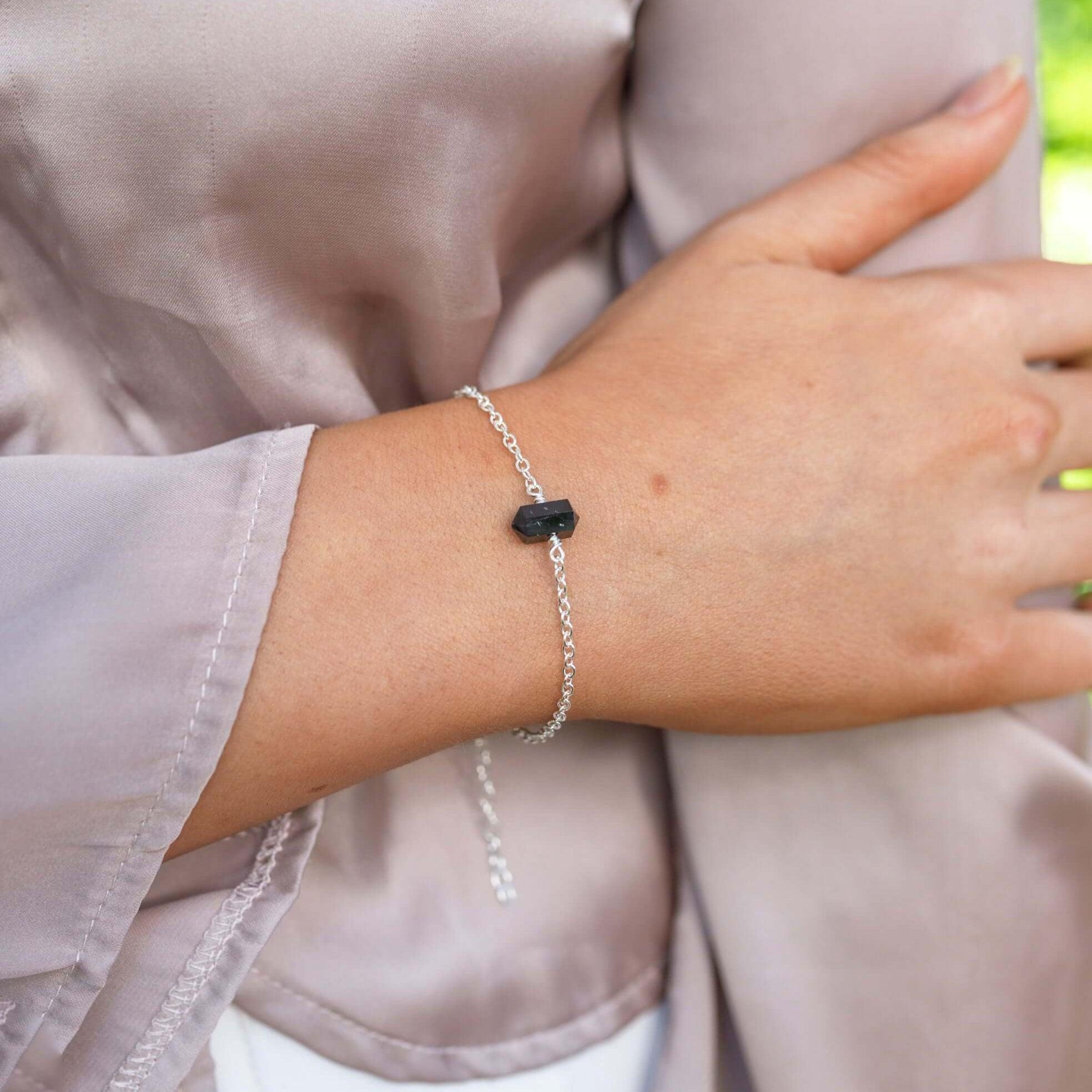 Black Tourmaline Double Terminated Mini Crystal Point Bracelet - Black Tourmaline Double Terminated Mini Crystal Point Bracelet - Sterling Silver - Luna Tide Handmade Crystal Jewellery
