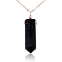 Large Crystal Point Necklace - Black Tourmaline - 14K Rose Gold Fill Satellite - Luna Tide Handmade Jewellery
