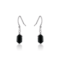 Double Terminated Crystal Dangle Drop Earrings - Black Tourmaline - Stainless Steel - Luna Tide Handmade Jewellery
