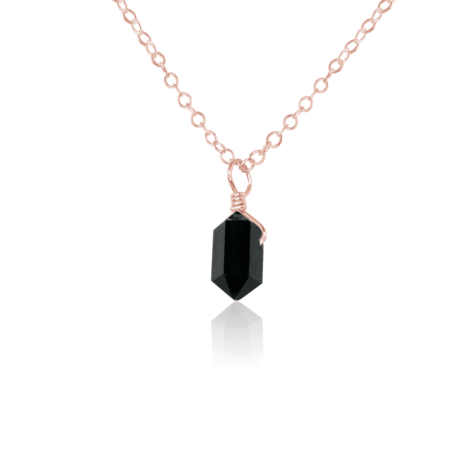 Black Tourmaline Mini Double Terminated Crystal Point Pendant Necklace - Black Tourmaline Mini Double Terminated Crystal Point Pendant Necklace - 14k Rose Gold Fill / Cable - Luna Tide Handmade Crystal Jewellery