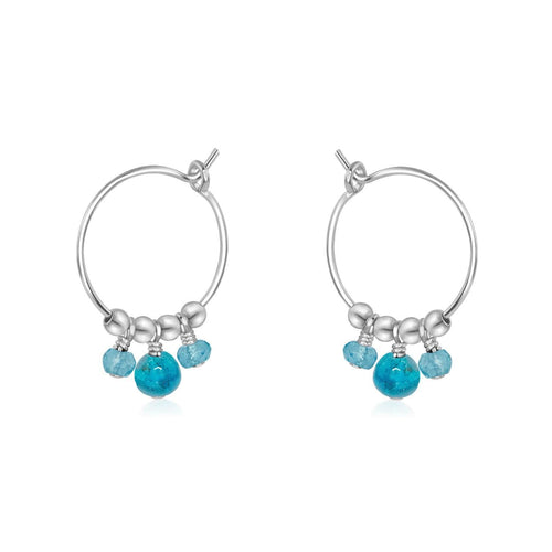 Blue Apatite Gemstone Bead Drop Hoop Earrings - Blue Apatite Gemstone Bead Drop Hoop Earrings - Sterling Silver - Luna Tide Handmade Crystal Jewellery