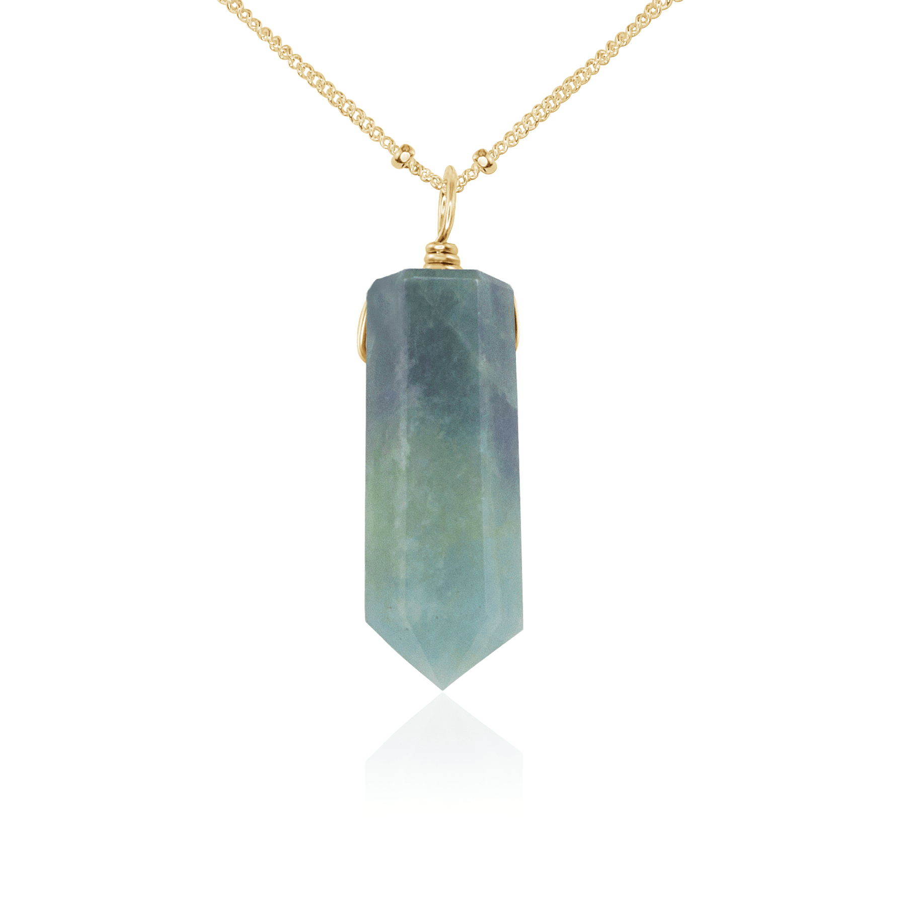 Blue Aquamarine Crystal Generator Point Pendant Necklace - Blue Aquamarine Crystal Generator Point Pendant Necklace - 14k Gold Fill / Satellite - Luna Tide Handmade Crystal Jewellery