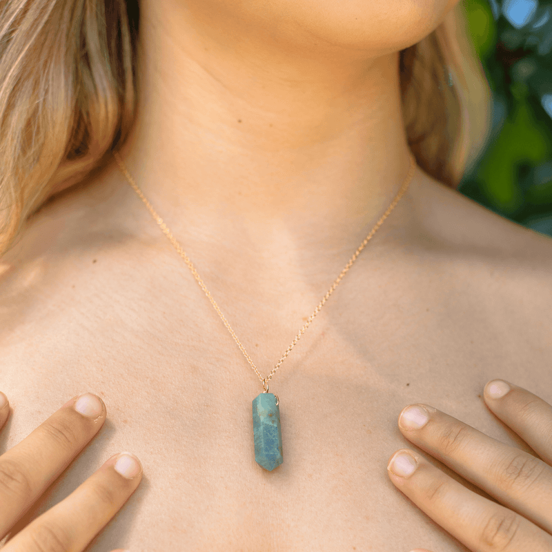 Blue Aquamarine Crystal Generator Point Pendant Necklace - Blue Aquamarine Crystal Generator Point Pendant Necklace - Sterling Silver / Cable - Luna Tide Handmade Crystal Jewellery