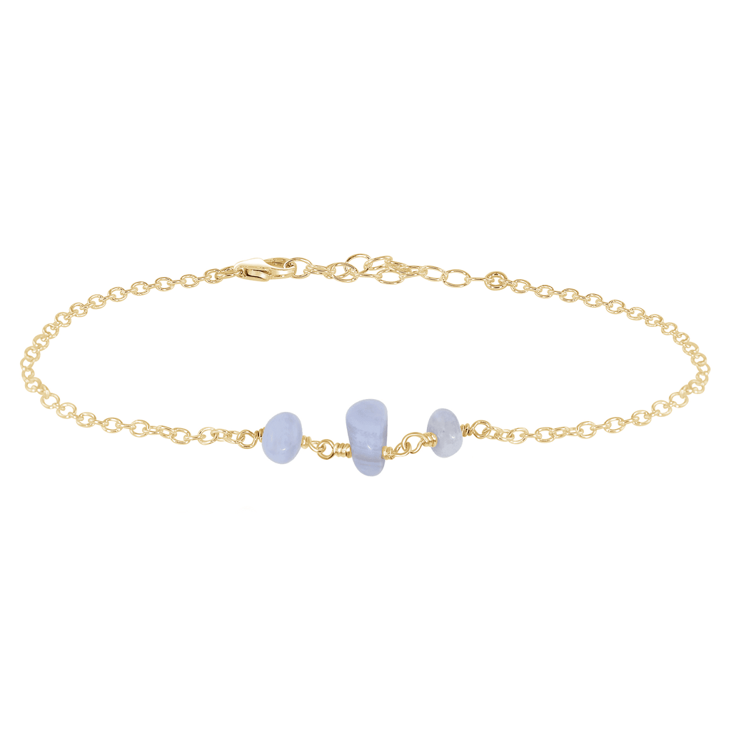 Blue Lace Agate Beaded Chain Anklet - Blue Lace Agate Beaded Chain Anklet - 14k Gold Fill - Luna Tide Handmade Crystal Jewellery