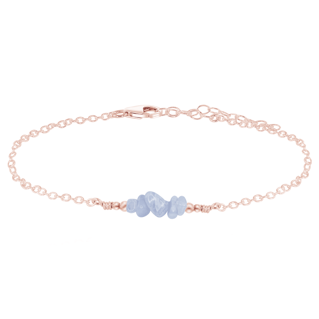 Blue lace agate Chip Bead Bar Anklet - Blue lace agate Chip Bead Bar Anklet - 14k Rose Gold Fill - Luna Tide Handmade Crystal Jewellery