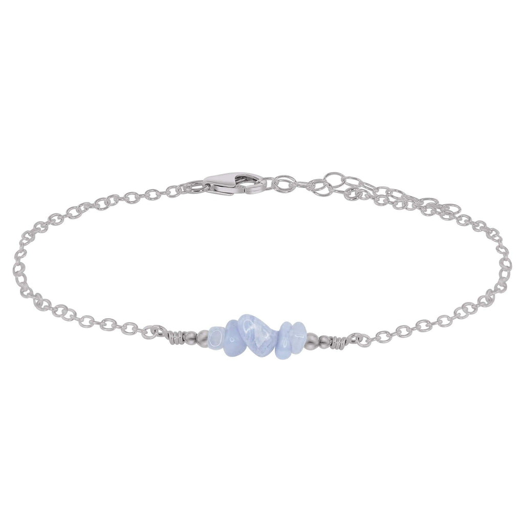 Blue lace agate Chip Bead Bar Anklet - Blue lace agate Chip Bead Bar Anklet - Stainless Steel - Luna Tide Handmade Crystal Jewellery