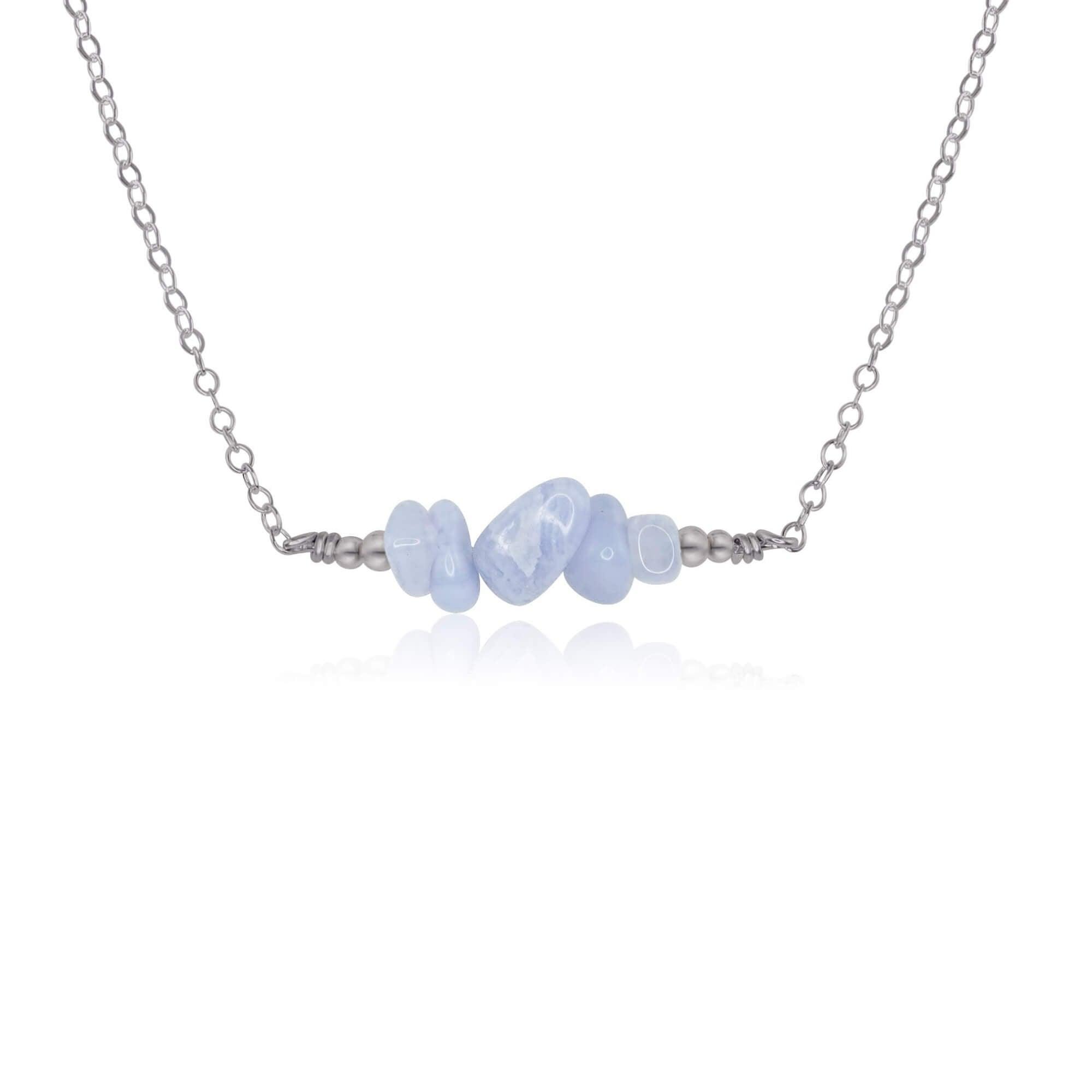 Blue Lace Agate Chip Bead Bar Necklace - Blue Lace Agate Chip Bead Bar Necklace - Stainless Steel - Luna Tide Handmade Crystal Jewellery