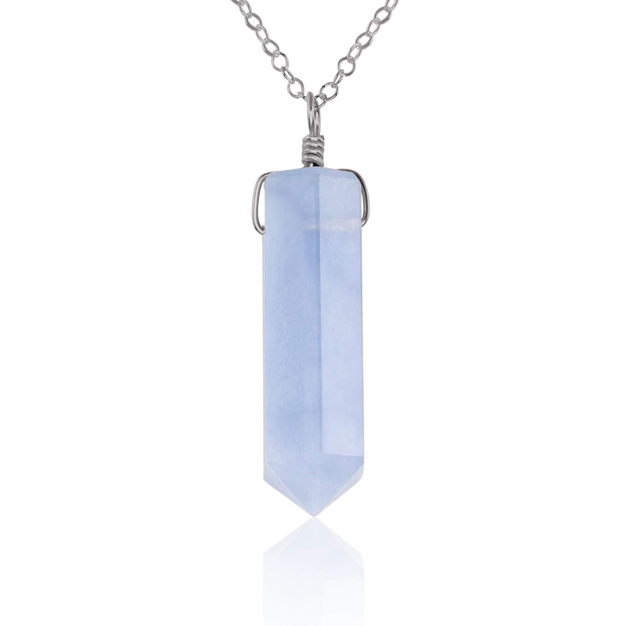 Blue Lace Agate Crystal Generator Point Pendant Necklace - Blue Lace Agate Crystal Generator Point Pendant Necklace - Stainless Steel / Cable - Luna Tide Handmade Crystal Jewellery
