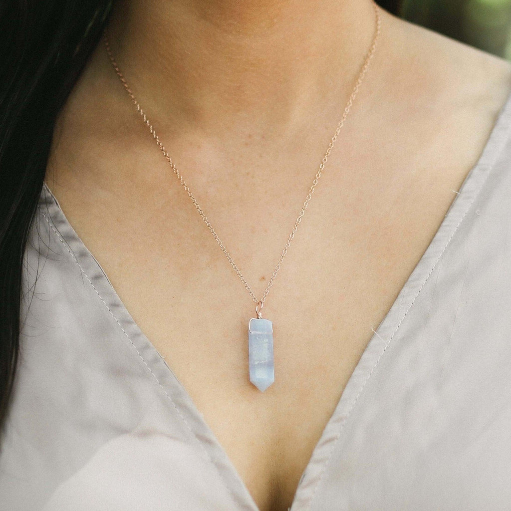 Blue Lace Agate Crystal Generator Point Pendant Necklace - Blue Lace Agate Crystal Generator Point Pendant Necklace - Sterling Silver / Cable - Luna Tide Handmade Crystal Jewellery