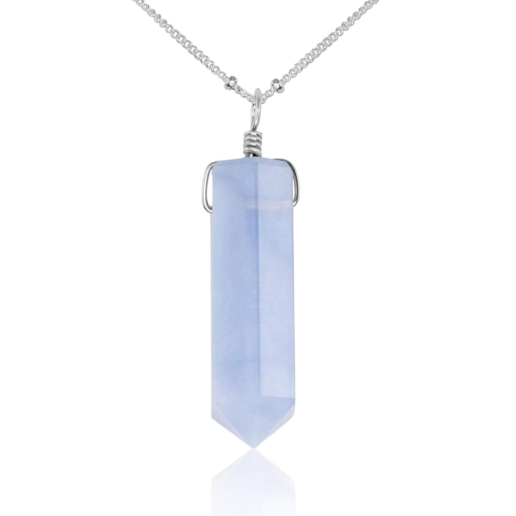 Blue Lace Agate Crystal Generator Point Pendant Necklace - Blue Lace Agate Crystal Generator Point Pendant Necklace - Sterling Silver / Satellite - Luna Tide Handmade Crystal Jewellery