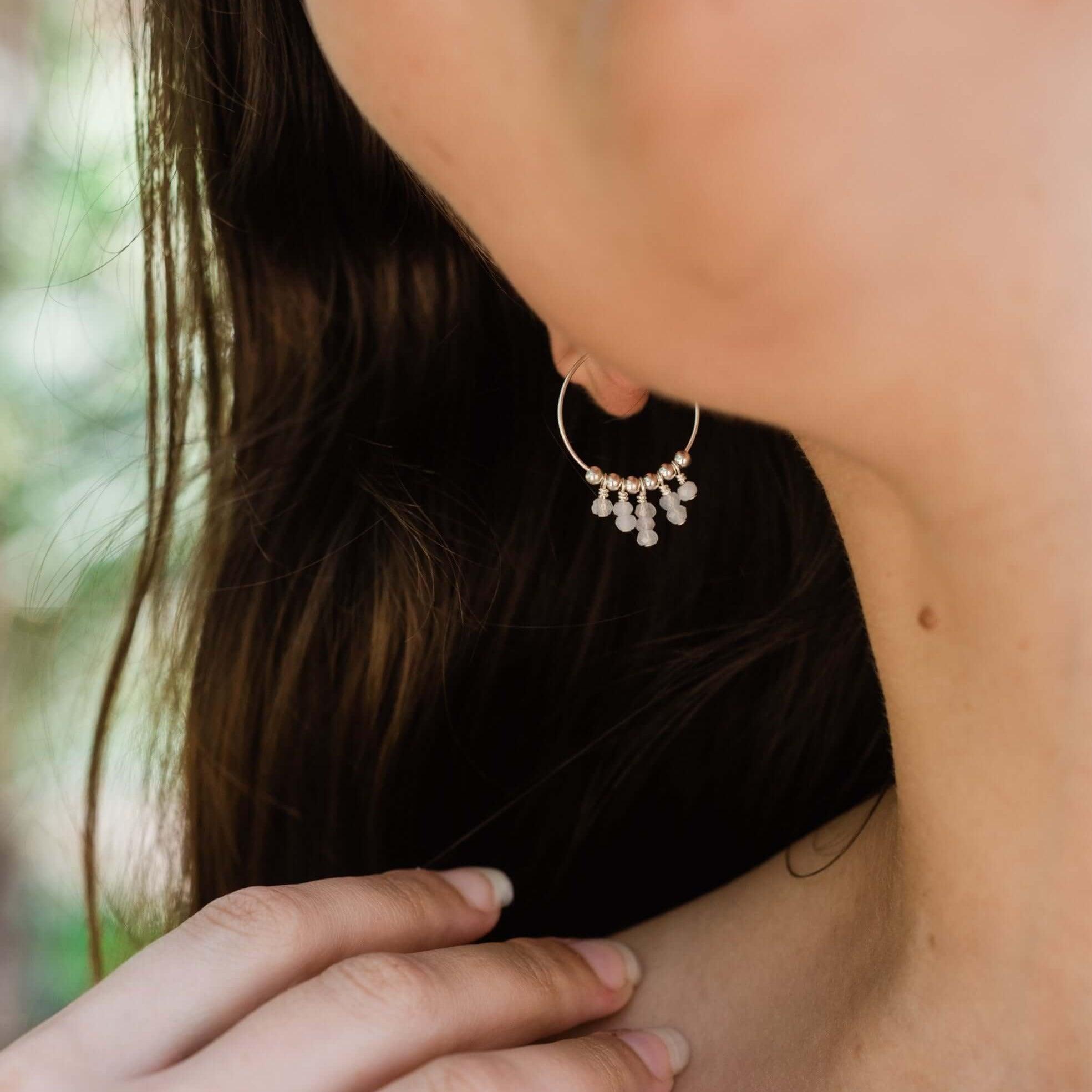 Blue Lace Agate Statement Hoop Earrings - Blue Lace Agate Statement Hoop Earrings - 14k Gold Fill - Luna Tide Handmade Crystal Jewellery