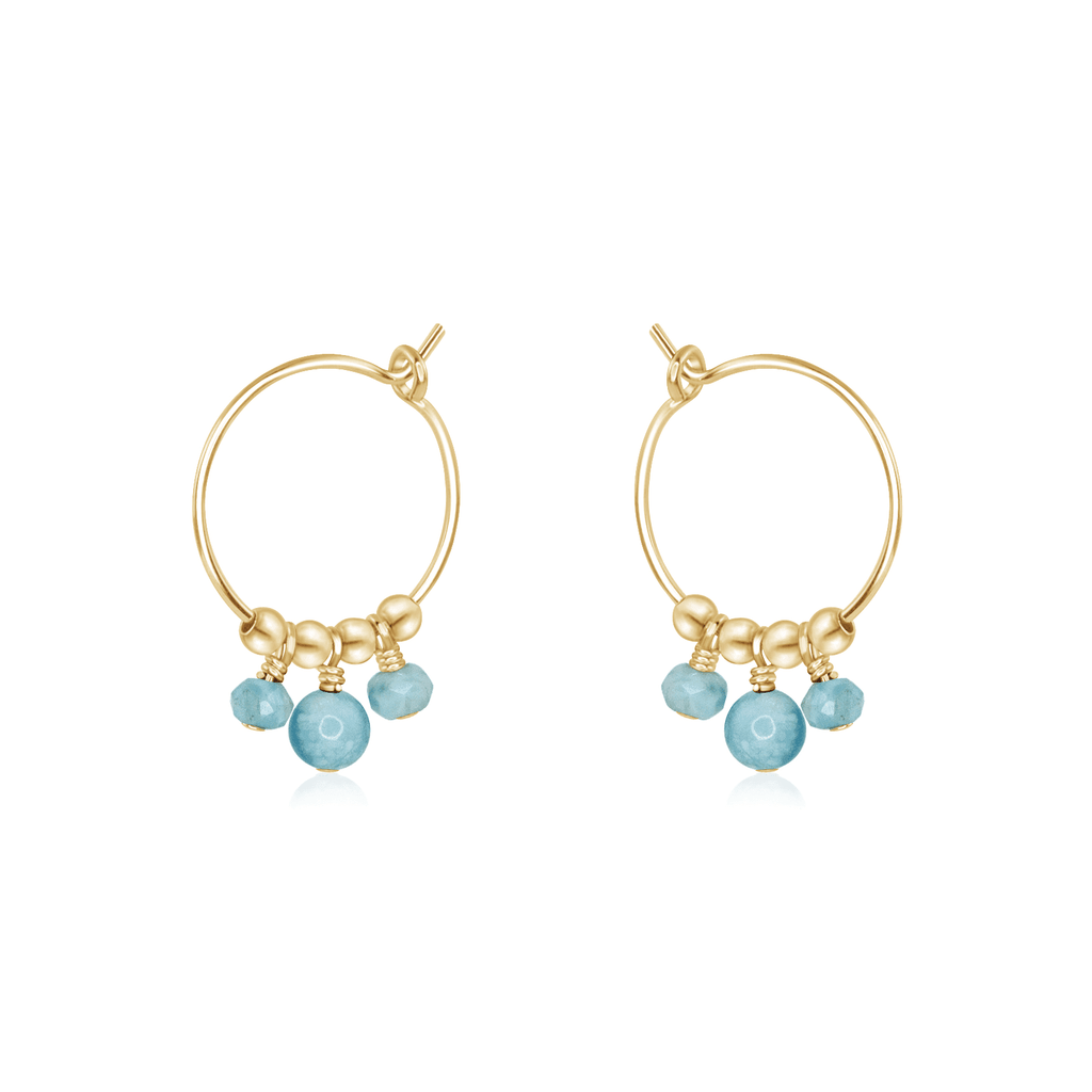 Blue Larimar Gemstone Bead Drop Hoop Earrings - Blue Larimar Gemstone Bead Drop Hoop Earrings - 14k Gold Fill - Luna Tide Handmade Crystal Jewellery