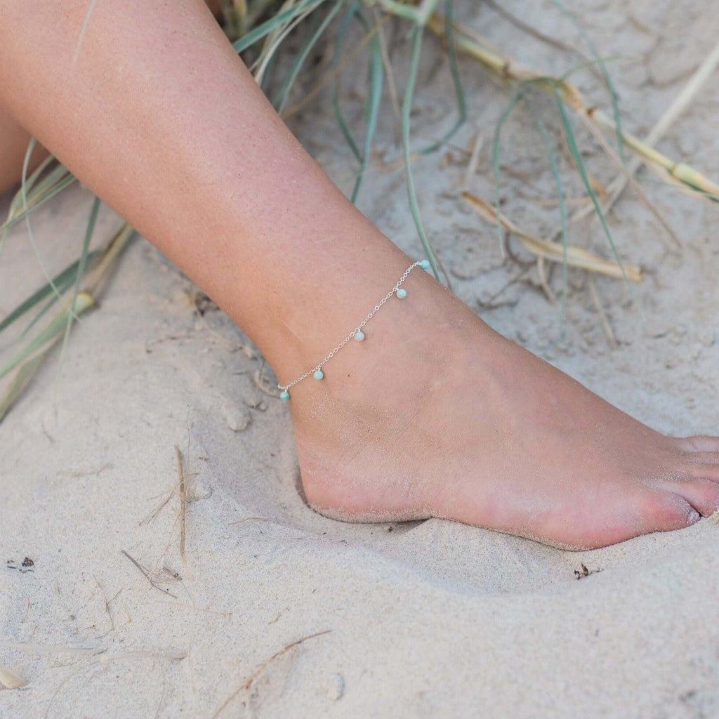 Boho Amazonite Bead Drop Anklet - Boho Amazonite Bead Drop Anklet - Sterling Silver - Luna Tide Handmade Crystal Jewellery