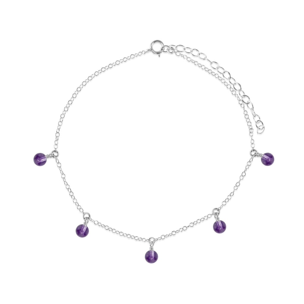 Boho Amethyst Bead Drop Anklet - Boho Amethyst Bead Drop Anklet - Sterling Silver - Luna Tide Handmade Crystal Jewellery