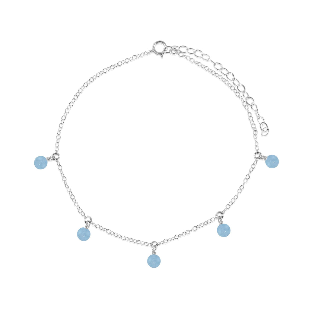 Boho Aquamarine Bead Drop Anklet - Boho Aquamarine Bead Drop Anklet - Sterling Silver - Luna Tide Handmade Crystal Jewellery