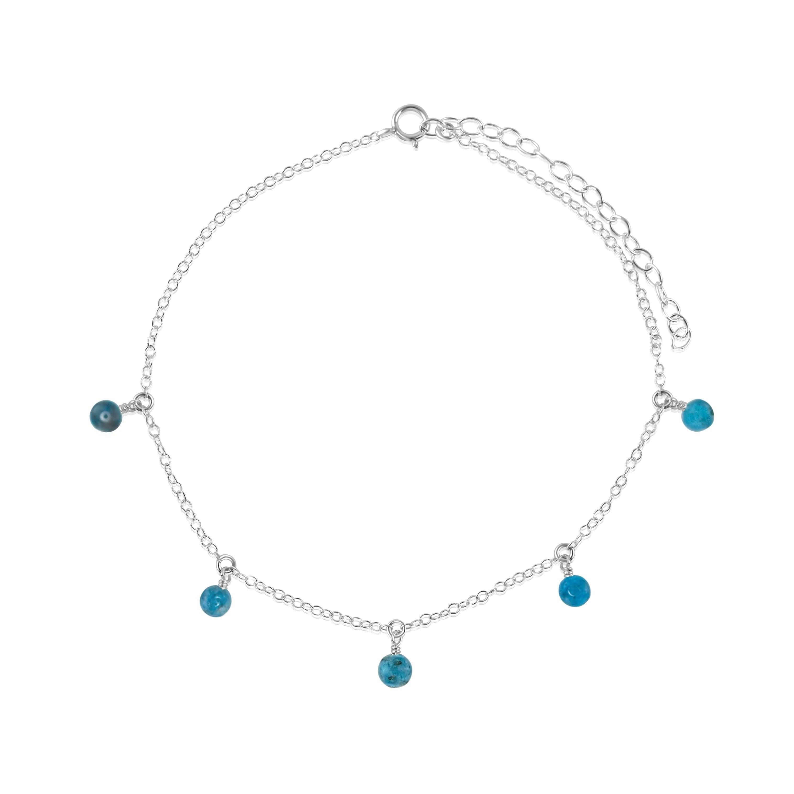 Boho Blue Apatite Gemstone Bead Drop Anklet - Boho Blue Apatite Gemstone Bead Drop Anklet - Sterling Silver - Luna Tide Handmade Crystal Jewellery