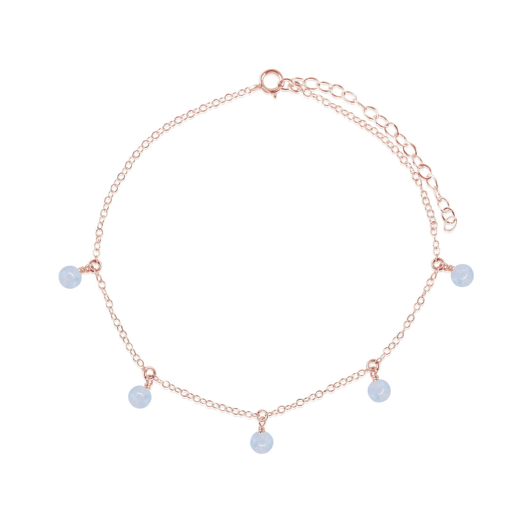 Boho Blue Lace Agate Gemstone Bead Drop Anklet - Boho Blue Lace Agate Gemstone Bead Drop Anklet - 14k Rose Gold Fill - Luna Tide Handmade Crystal Jewellery