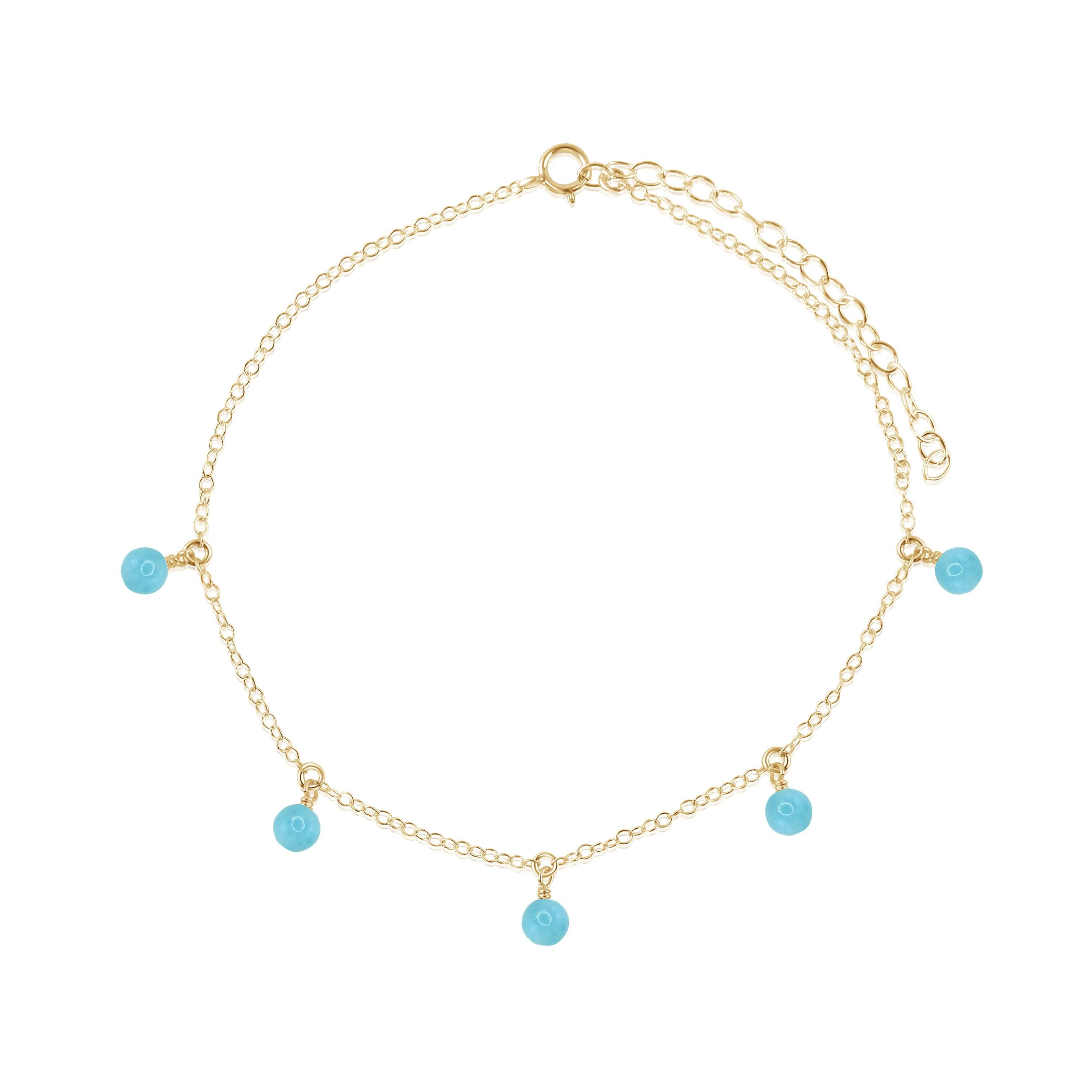 Boho Blue Larimar Gemstone Bead Drop Anklet - Boho Blue Larimar Gemstone Bead Drop Anklet - 14k Gold Fill - Luna Tide Handmade Crystal Jewellery