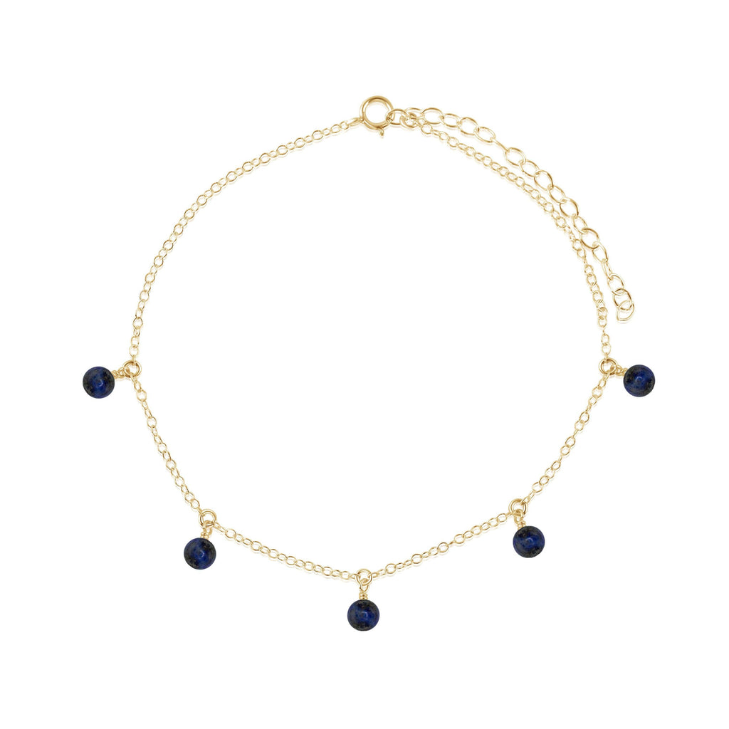 Boho Blue Sapphire Gemstone Bead Drop Anklet - Boho Blue Sapphire Gemstone Bead Drop Anklet - 14k Gold Fill - Luna Tide Handmade Crystal Jewellery