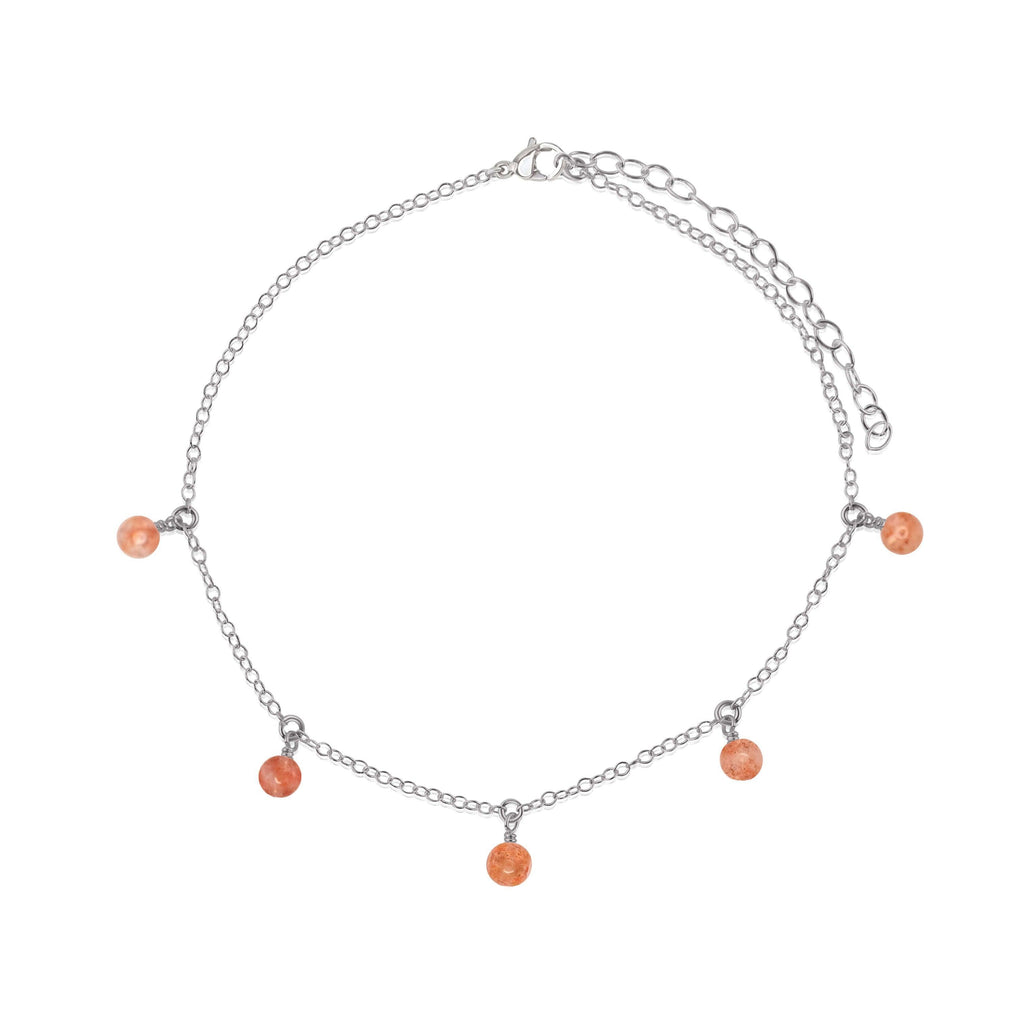 Boho Orange Sunstone Gemstone Bead Drop Anklet - Boho Orange Sunstone Gemstone Bead Drop Anklet - Stainless Steel - Luna Tide Handmade Crystal Jewellery