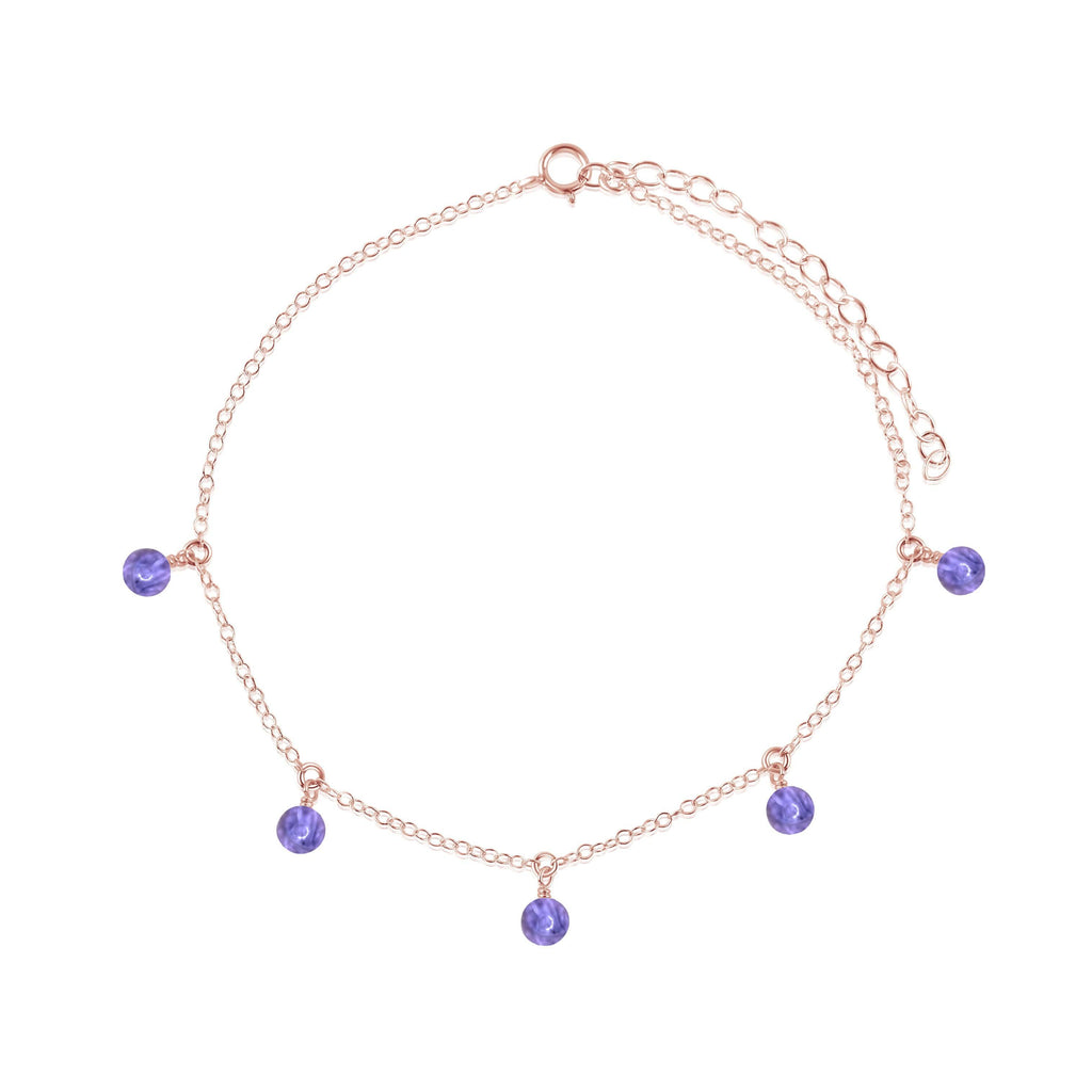 Boho Purple Tanzanite Gemstone Bead Drop Anklet - Boho Purple Tanzanite Gemstone Bead Drop Anklet - 14k Rose Gold Fill - Luna Tide Handmade Crystal Jewellery