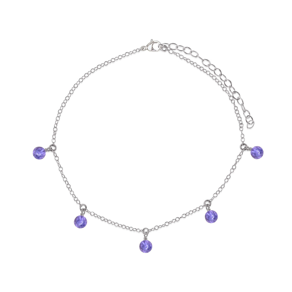 Boho Purple Tanzanite Gemstone Bead Drop Anklet - Boho Purple Tanzanite Gemstone Bead Drop Anklet - Stainless Steel - Luna Tide Handmade Crystal Jewellery