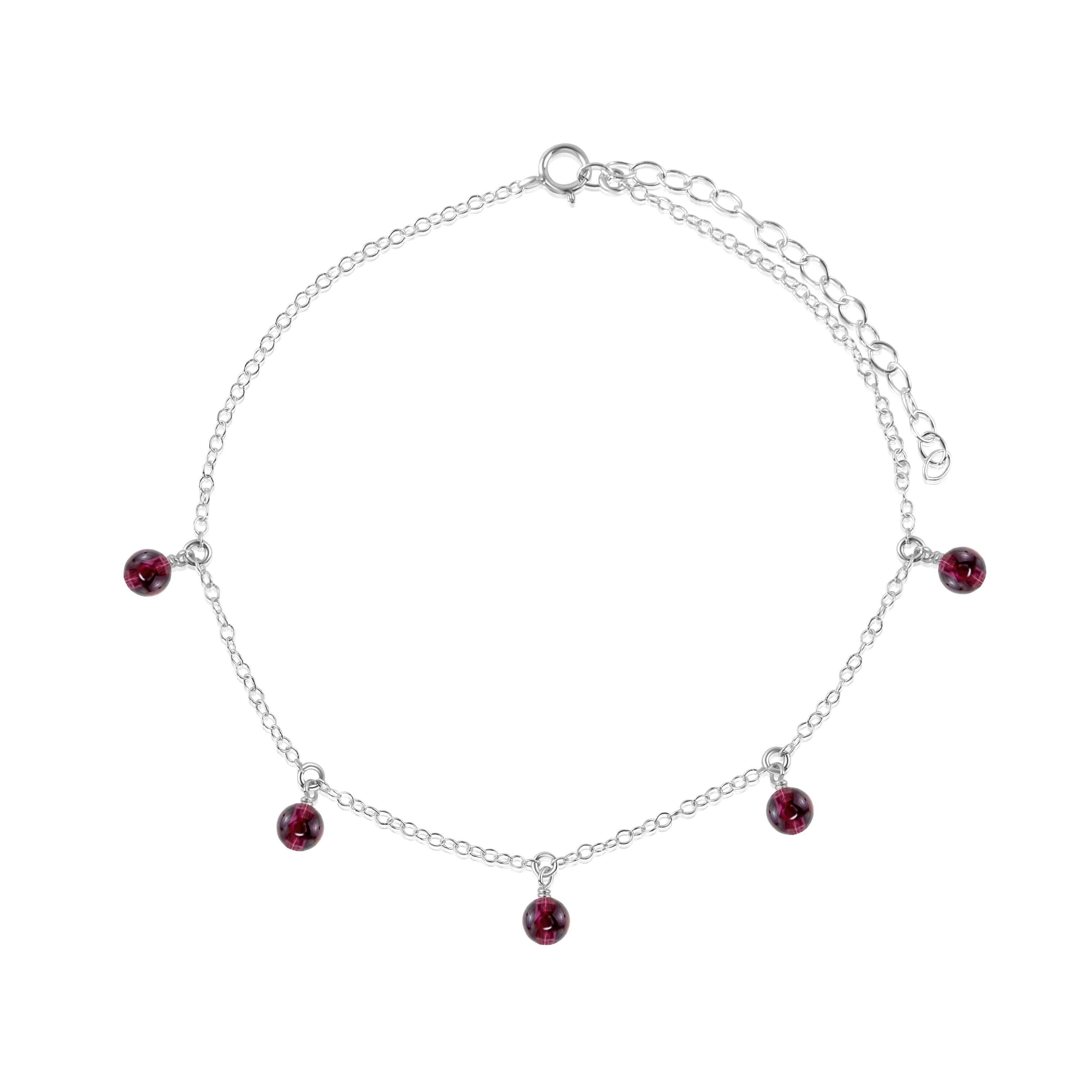 Boho Red Garnet Gemstone Bead Drop Anklet - Boho Red Garnet Gemstone Bead Drop Anklet - Sterling Silver - Luna Tide Handmade Crystal Jewellery