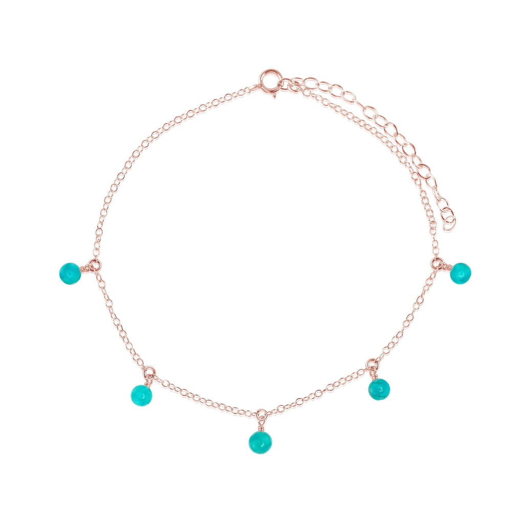 Boho Turquoise Bead Drop Anklet - Boho Turquoise Bead Drop Anklet - 14k Rose Gold Fill - Luna Tide Handmade Crystal Jewellery