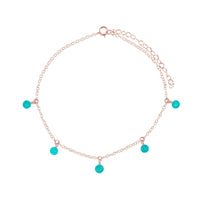 Bead Drop Anklet - Turquoise - 14K Rose Gold Fill - Luna Tide Handmade Jewellery