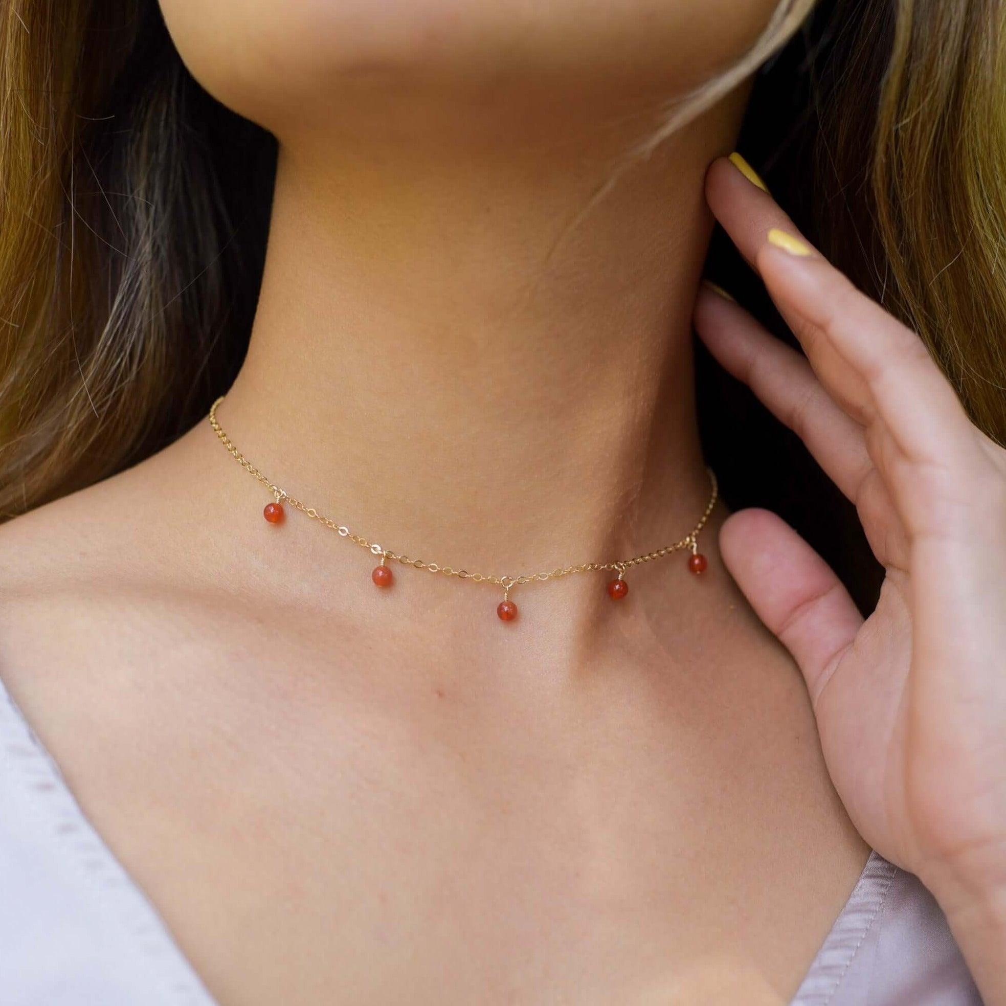 Retail Handmade Carnelian Gold Choker Necklace