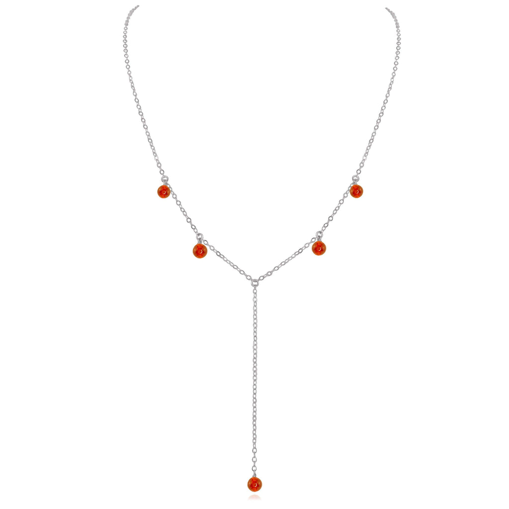 Carnelian Boho Lariat Necklace - Carnelian Boho Lariat Necklace - Stainless Steel - Luna Tide Handmade Crystal Jewellery