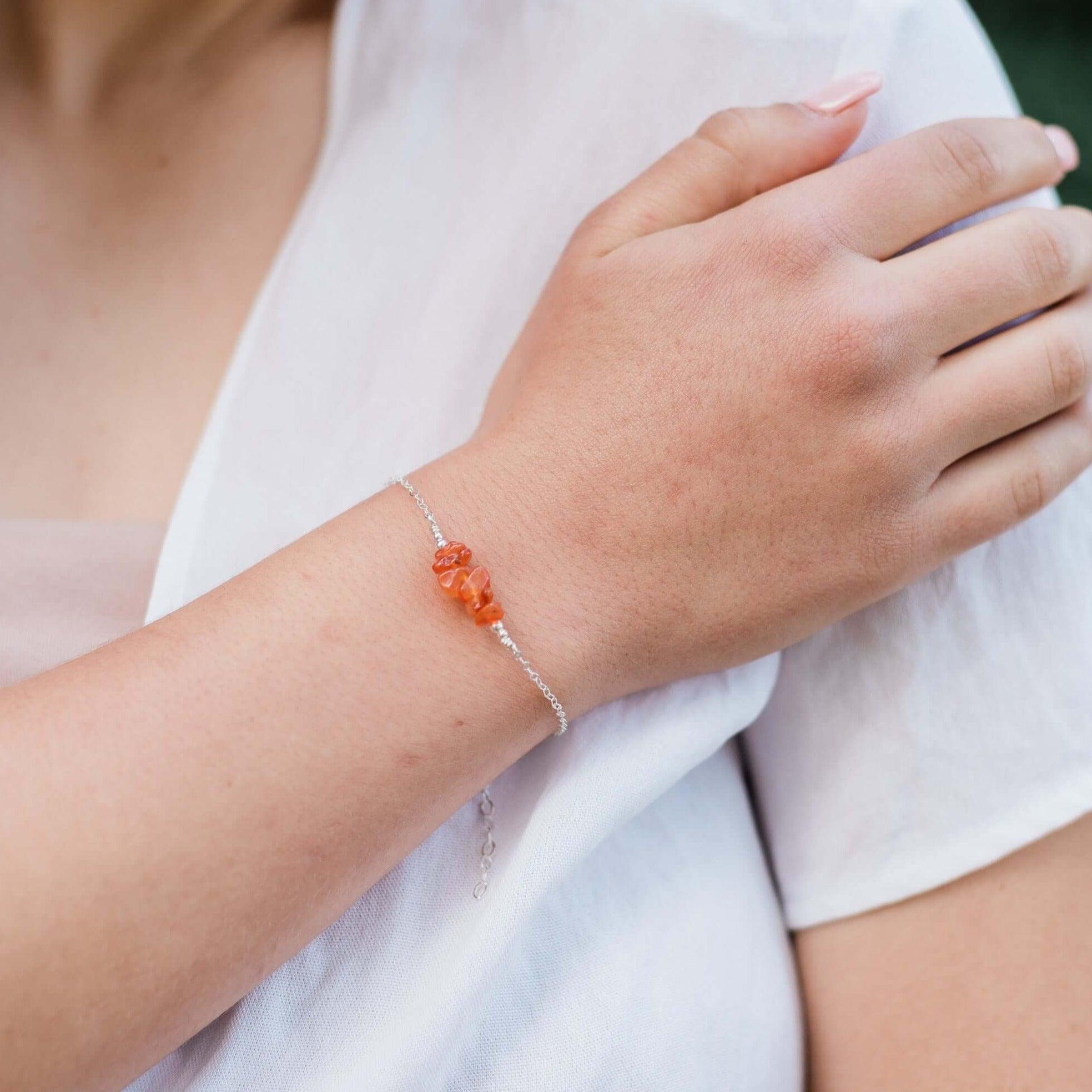 Carnelian Chip Bead Bar Bracelet - Carnelian Chip Bead Bar Bracelet - Sterling Silver - Luna Tide Handmade Crystal Jewellery
