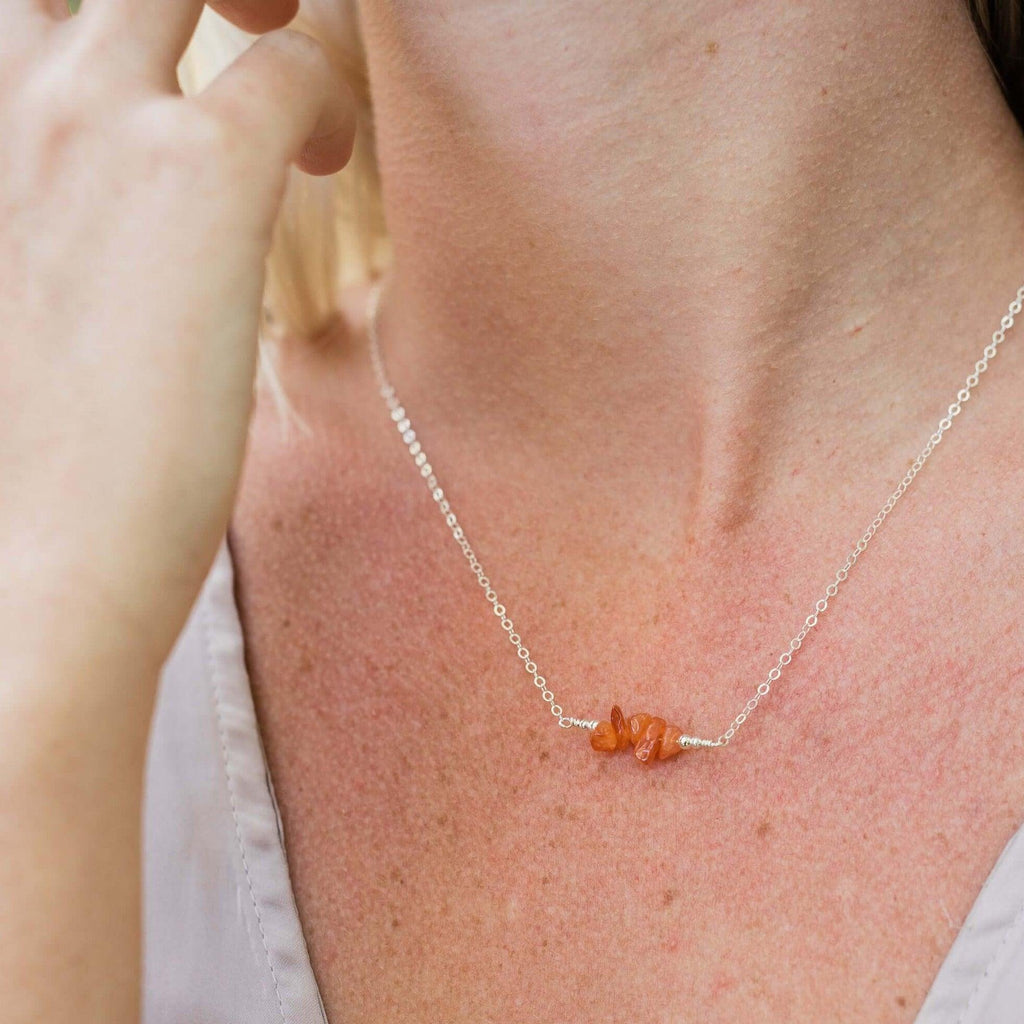 Carnelian Chip Bead Bar Necklace - Carnelian Chip Bead Bar Necklace - 14k Gold Fill - Luna Tide Handmade Crystal Jewellery