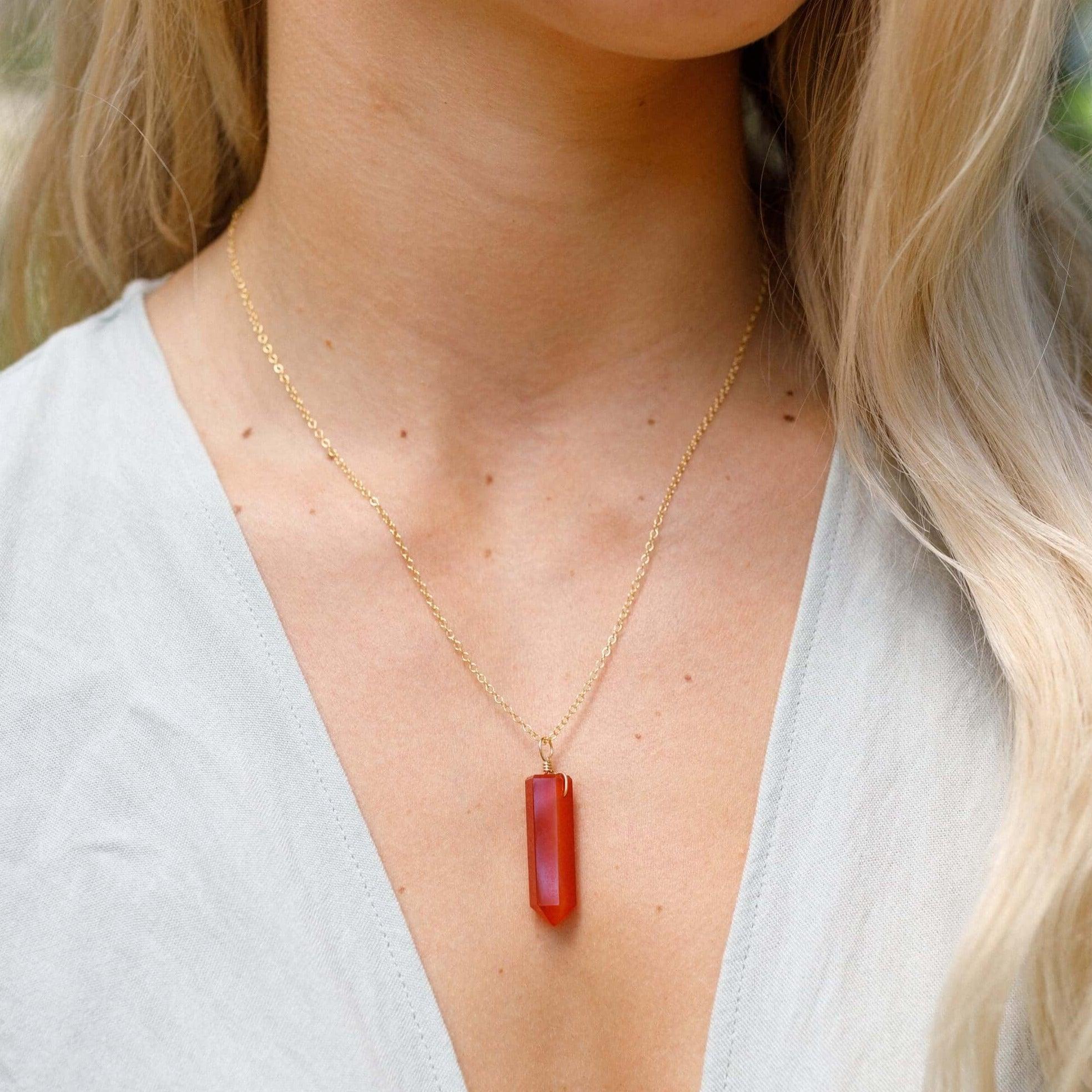 Carnelian Crystal Generator Point Pendant Necklace - Carnelian Crystal Generator Point Pendant Necklace - 14k Gold Fill / Cable - Luna Tide Handmade Crystal Jewellery