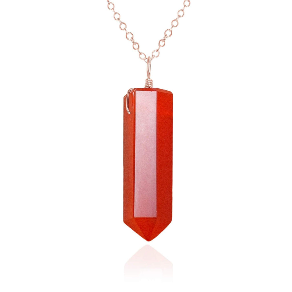Carnelian Crystal Generator Point Pendant Necklace - Carnelian Crystal Generator Point Pendant Necklace - 14k Rose Gold Fill / Cable - Luna Tide Handmade Crystal Jewellery