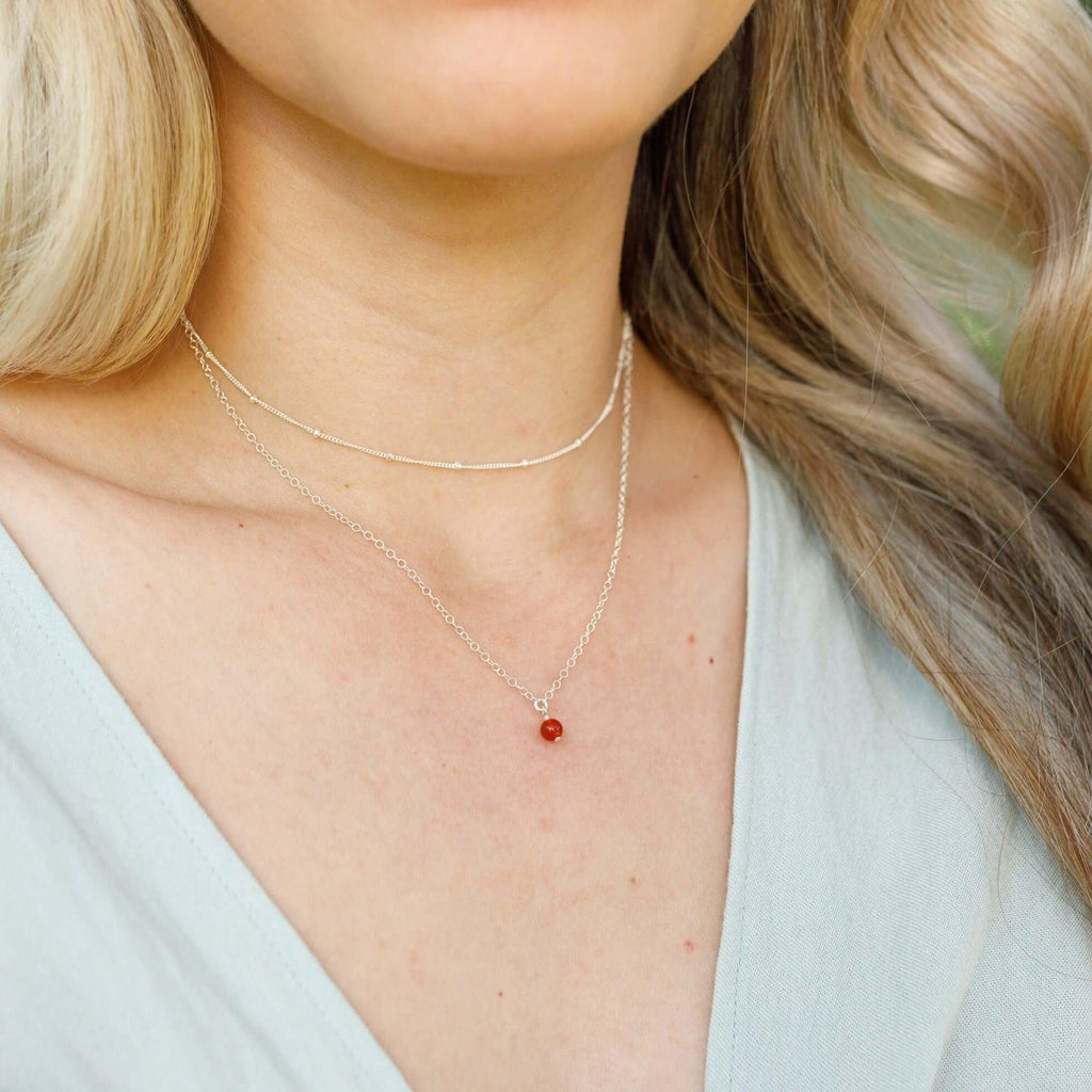 Carnelian Gemstone Chain Layered Choker Necklace - Carnelian Gemstone Chain Layered Choker Necklace - 14k Gold Fill - Luna Tide Handmade Crystal Jewellery