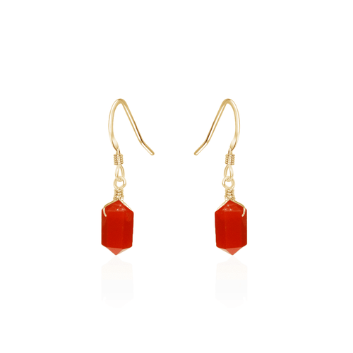 Carnelian Mini Double Terminated Crystal Point Dangle Drop Earrings - Carnelian Mini Double Terminated Crystal Point Dangle Drop Earrings - 14k Gold Fill - Luna Tide Handmade Crystal Jewellery