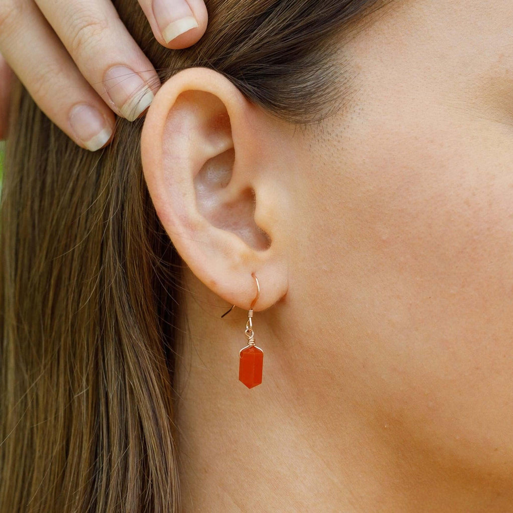 Carnelian Mini Double Terminated Crystal Point Dangle Drop Earrings - Carnelian Mini Double Terminated Crystal Point Dangle Drop Earrings - 14k Gold Fill - Luna Tide Handmade Crystal Jewellery