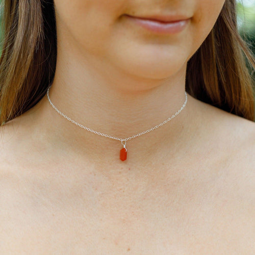 Carnelian Mini Double Terminated Crystal Point Pendant Choker Necklace - Carnelian Mini Double Terminated Crystal Point Pendant Choker Necklace - Sterling Silver / Cable - Luna Tide Handmade Crystal Jewellery