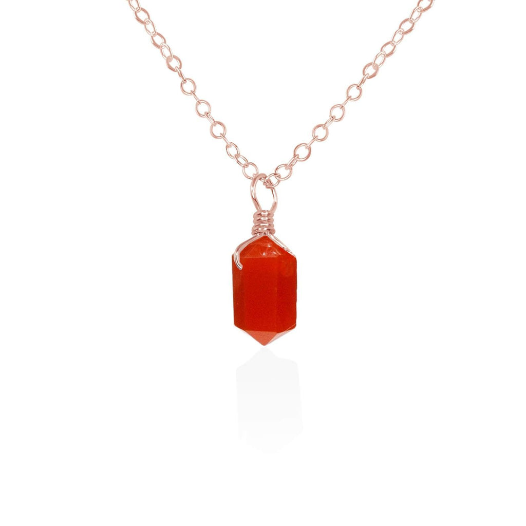 Carnelian Mini Double Terminated Crystal Point Pendant Necklace - Carnelian Mini Double Terminated Crystal Point Pendant Necklace - 14k Rose Gold Fill / Cable - Luna Tide Handmade Crystal Jewellery