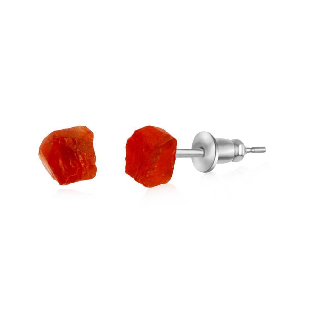 Custom Raw Crystal Gemstone Stud Earrings - Custom Raw Crystal Gemstone Stud Earrings - Sterling Silver / Carnelian for July - Luna Tide Handmade Crystal Jewellery