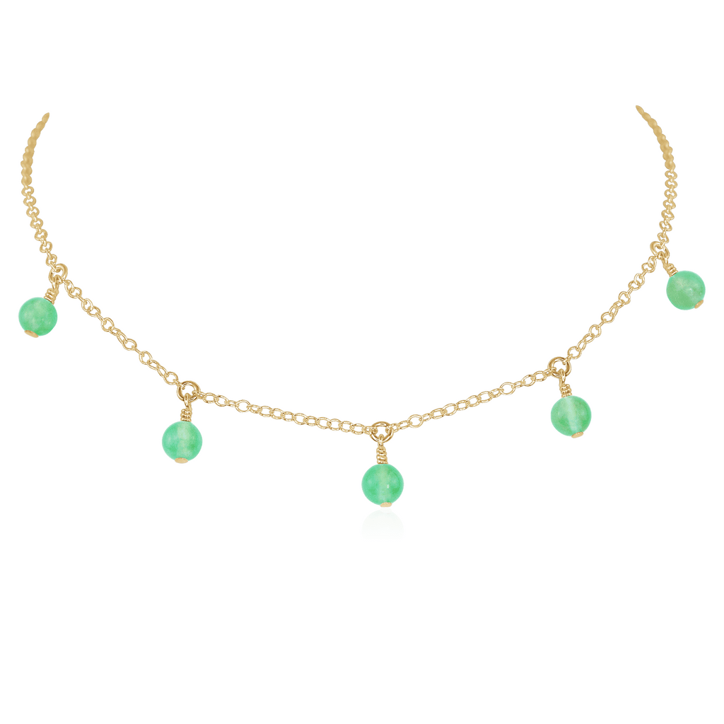 Chrysoprase Bead Drop Choker - Chrysoprase Bead Drop Choker - 14k Gold Fill - Luna Tide Handmade Crystal Jewellery