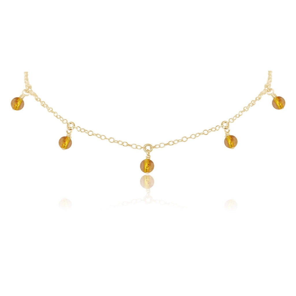 Citrine Bead Drop Choker - Citrine Bead Drop Choker - 14k Gold Fill - Luna Tide Handmade Crystal Jewellery