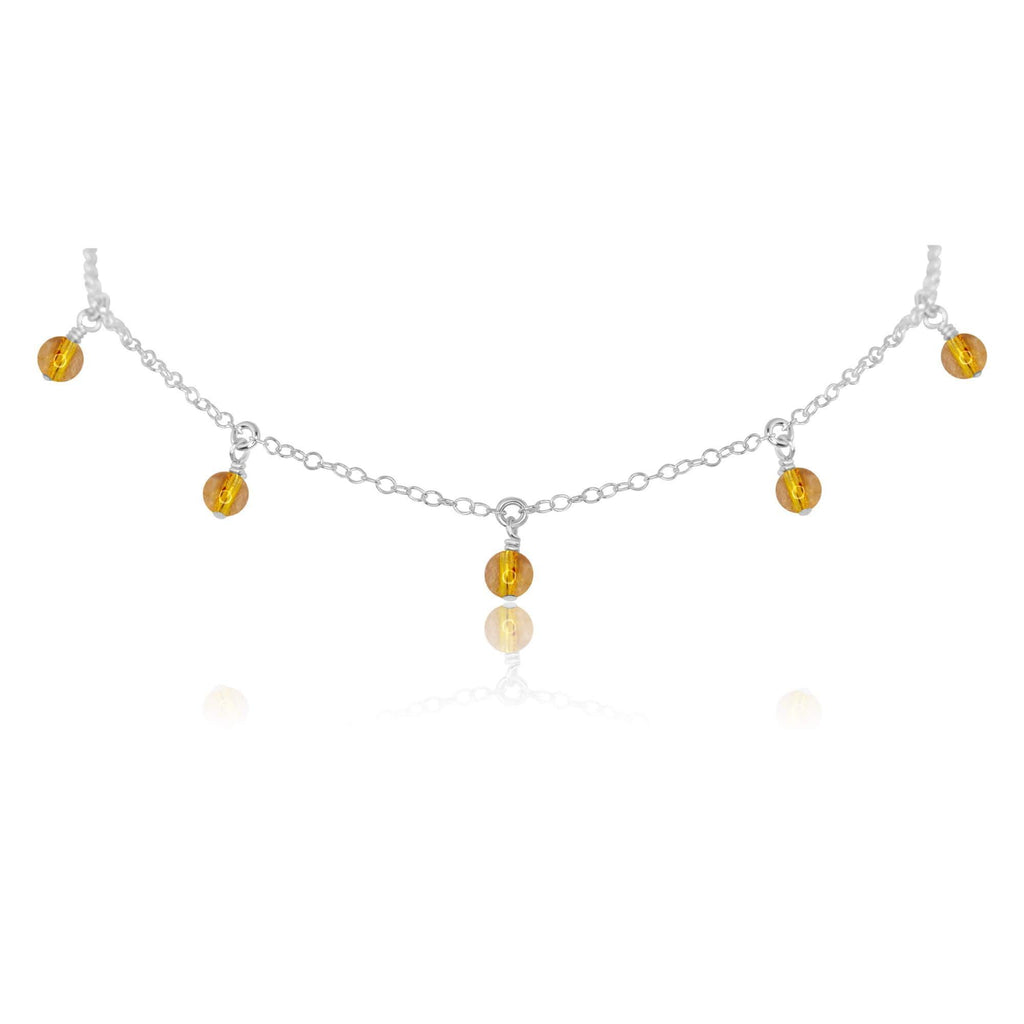 Citrine Bead Drop Choker - Citrine Bead Drop Choker - Sterling Silver - Luna Tide Handmade Crystal Jewellery