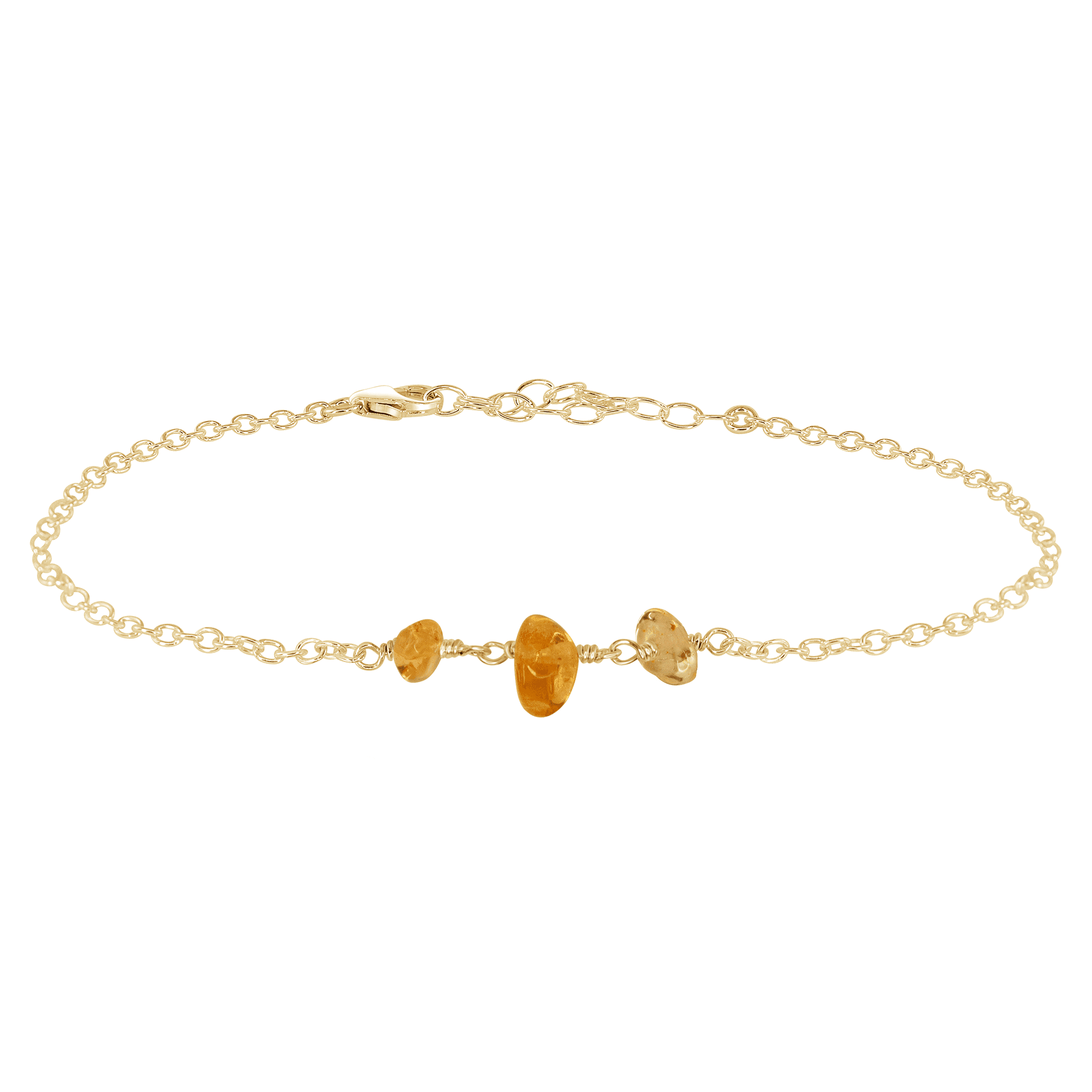 Citrine Beaded Chain Anklet - Citrine Beaded Chain Anklet - 14k Gold Fill - Luna Tide Handmade Crystal Jewellery