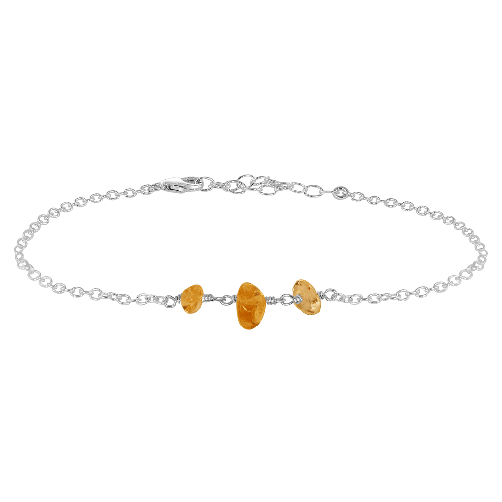 Citrine Beaded Chain Anklet - Citrine Beaded Chain Anklet - Sterling Silver - Luna Tide Handmade Crystal Jewellery